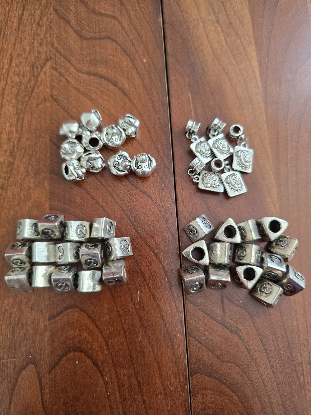Mixed Silver-Tone Jewelry Beads and Charms Assortment, Dogs and Numbers, New